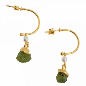 Gemstone Earrings Pearl and Peridote 925 Silver Gold Colored (45 mm)
