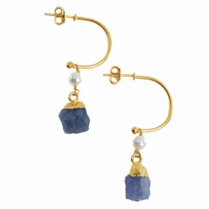 Gemstone Earrings Pearl and Tanzanite 925 Silver Gold Colored (45 mm)