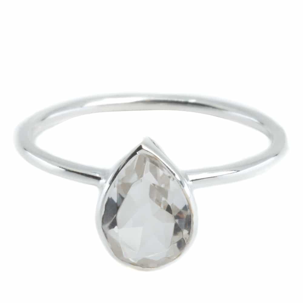 Gemstone Ring Rock Crystal - 925 Silver - Pear Shape (Size 17)