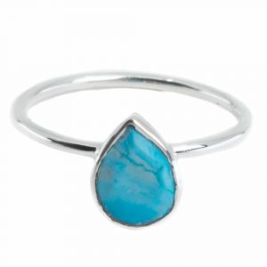 Gemstone Ring Turquoise - 925 Silver - Pear Shape (Size 17)