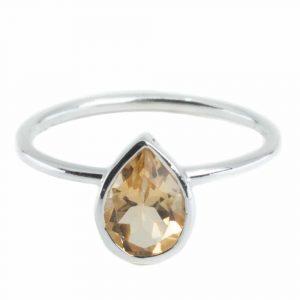 Gemstone Ring Citrine - 925 Silver - Pear Shape (Size 17)