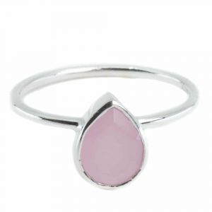 Gemstone Ring Rose Quartz - 925 Silver - Pear Shape (Size 17)