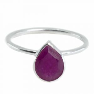 Gemstone Ring Ruby (tinted) - 925 Silver - Pear Shape (Size 17)