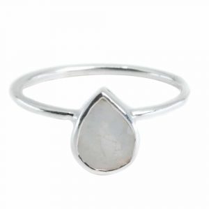 Gemstone Ring Rainbow Moonstone - 925 Silver - Pear Shape (Size 17)
