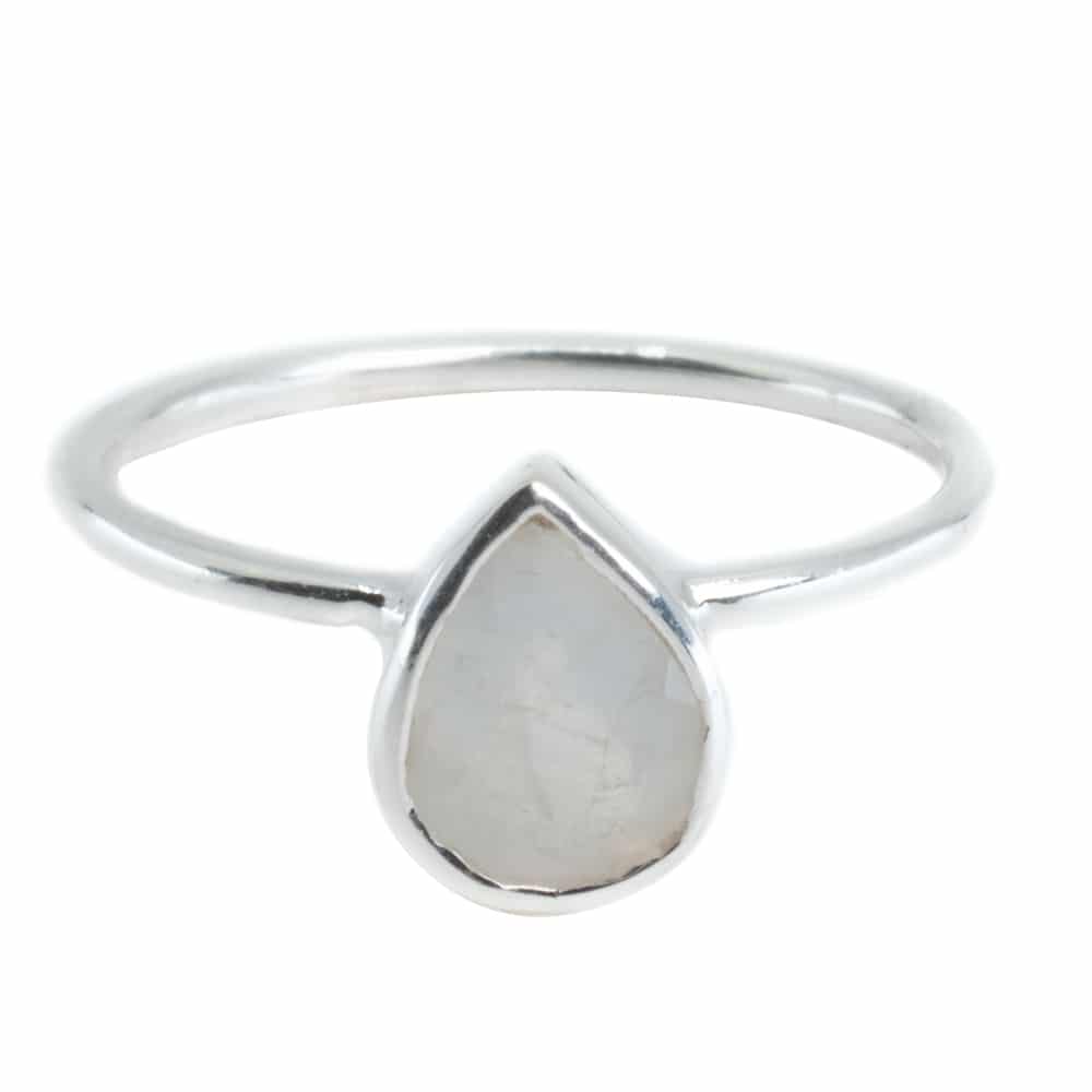 Gemstone Ring Rainbow Moonstone - 925 Silver - Pear Shape (Size 17)