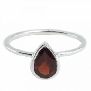 Gemstone Ring Garnet - 925 Silver - Pear Shape (Size 17)