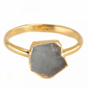 Birthstone Ring Raw Aquamarine March - 925 Silver & Gold-plated