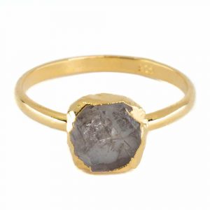 Birthstone Ring Raw Herkimer Diamond April - 925 Silver & Gold-plated
