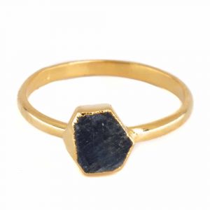 Birthstone Ring Raw Sapphire September - 925 Silver & Gold-plated