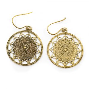 Earrings Lotus Mandala Round Brass Gold-tone (30 mm)