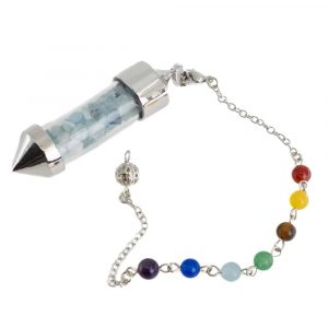 Pendulum Aquamarine Gemstone Capsule with 7 Chakra Beads Chain