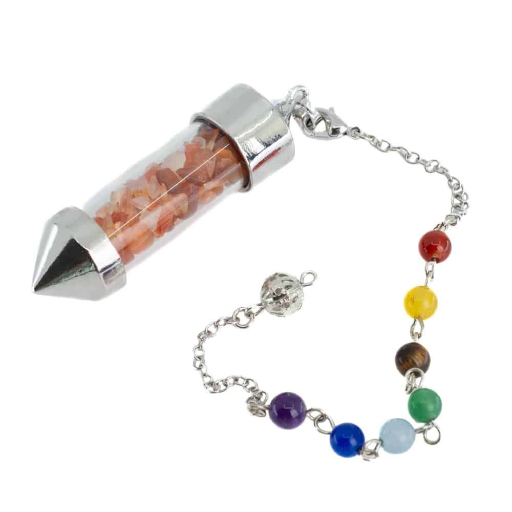 Pendulum Red Agate Gemstone Capsule with 7 Chakra Beads Chain