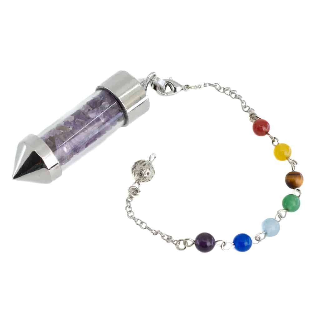 Pendulum Amethyst Gemstone Capsule with 7 Chakra Beads Chain