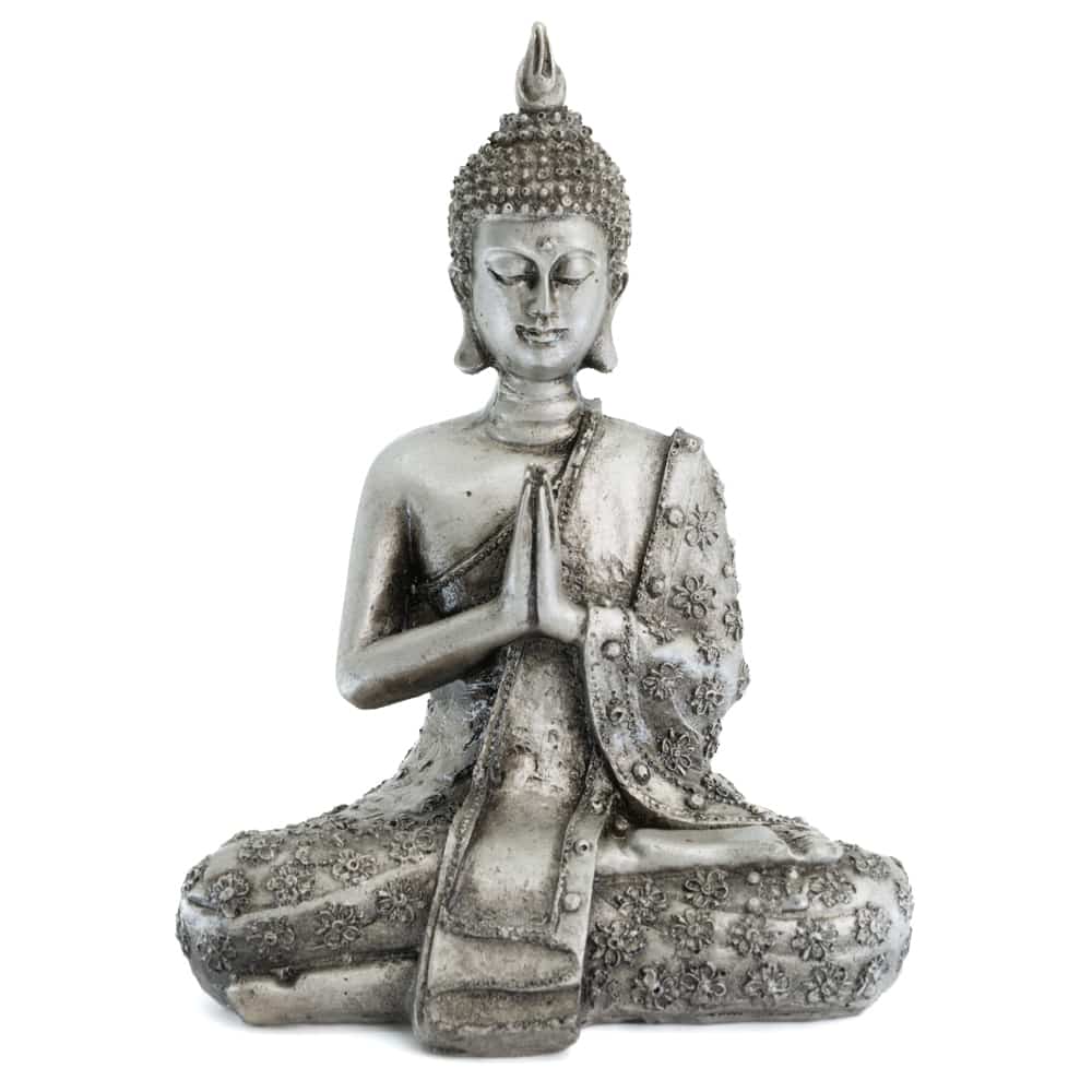 Thai Buddha Image Meditating Polyresin Gray - 14 x 9 x 20 cm
