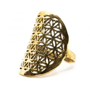 Adjustable Ring Flower of Life Gold-tone Brass (30 mm)