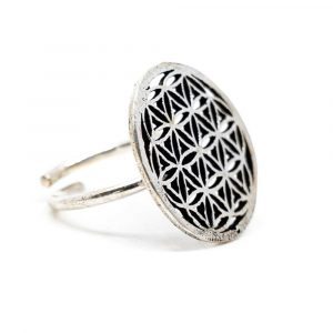 Adjustable Ring Flower of Life Silver-tone