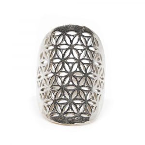 Adjustable Ring Flower of Life Silver-tone Brass (30 mm)