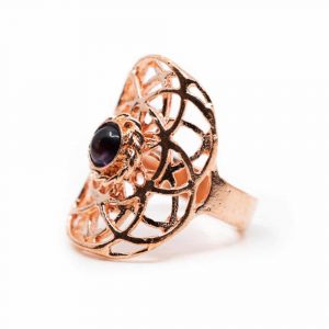 Adjustable Ring Seed of Life Copper with Amethyst (30 mm)