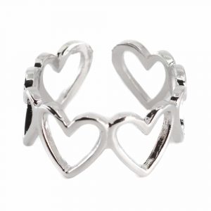 Adjustable Ring Hearts Copper Silver Colored
