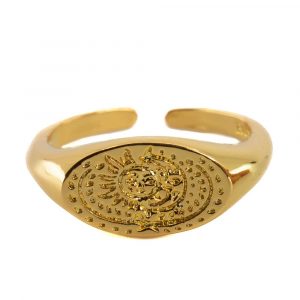 Adjustable Ring Sun/Moon Stamped Copper Gold Colored