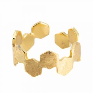 Adjustable Ring Connected Hexagons Copper Gold Colored
