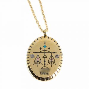 Stainless Steel Horoscope Pendant Libra Gold Colored Oval - 20 mm
