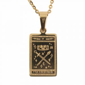 Tarot Amulet 'The Emperor' Stainless Steel Gold Colored - 20 mm
