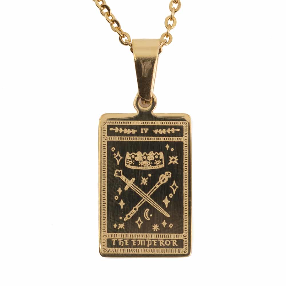 Tarot Amulet 'The Emperor' Stainless Steel Gold Colored - 20 mm