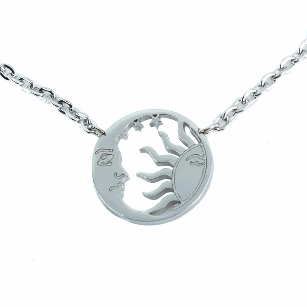 Stainless Steel Pendant Sun/Moon Silver Colored -10 mm