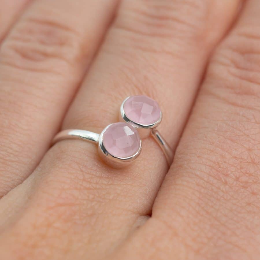 gemstone birthstone ring adjustable silver rose quartz