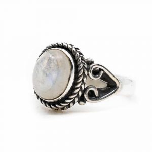 Gemstone Ring Moonstone 925 Silver "Vesora" (Size 17)