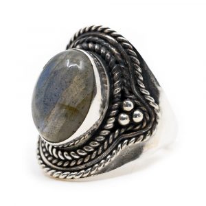 Gemstone Ring Labradorite 925 Silver "Omara" (Size 17)