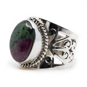 Gemstone Ring Ruby in Zoisite 925 Silver "Elnoa" (Size 17)