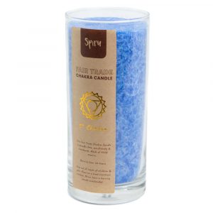 Fair Trade Throat Chakra (5th) Stearin Candle in Glass - Blue (60 Hour Burning Time)