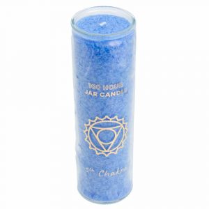 Fair Trade Throat Chakra (5th) Stearin Candle in Glass - Blue (100 Hour Burning Time)