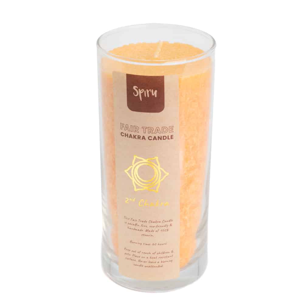 Fair Trade Sacral Chakra (2nd) Stearin Candle- Orange (60 Hour Burning Time)