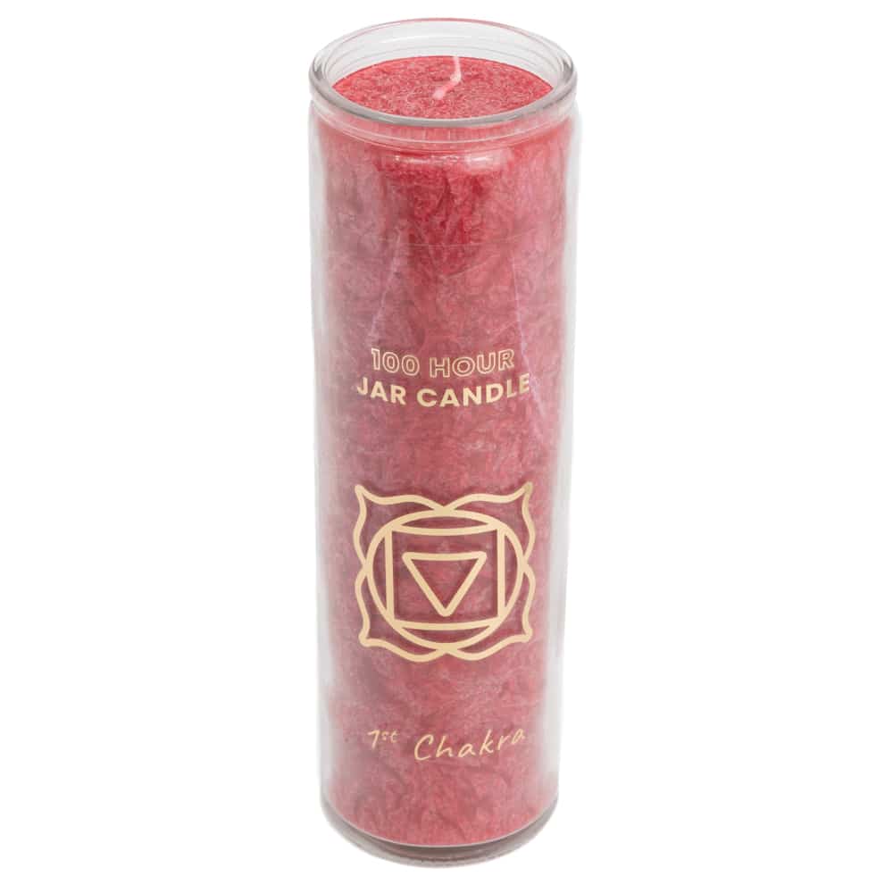 Fair Trade Root Chakra (1st) Stearin Candle in Glass - Red (100 Hour Burning Time)