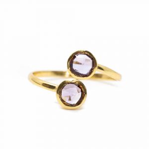Birthstone Ring Amethyst February - 925 Silver & Gold-plated  - Adjustable