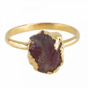 Birthstone Ring Raw Pink Tourmaline October - 925 Silver & Gold-plated