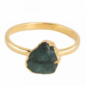 Birthstone Ring Raw Emerald May - 925 Silver & Gold-plated