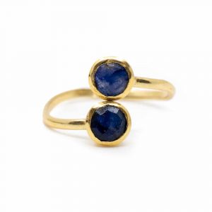 Birthstone Ring Sapphire September - 925 Silver & Gold-plated  - Adjustable