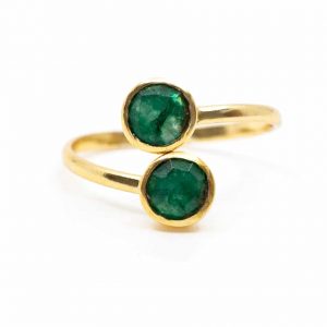 Birthstone Ring Emerald May - 925 Silver & Gold-plated  - Adjustable