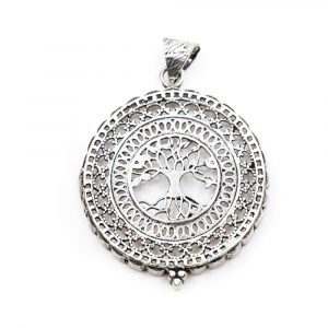 Tree of Life Pendant Brass Silver-tone (40 mm)