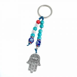 Keychain Protecting Hamsa Hand with Evil Eye Beads