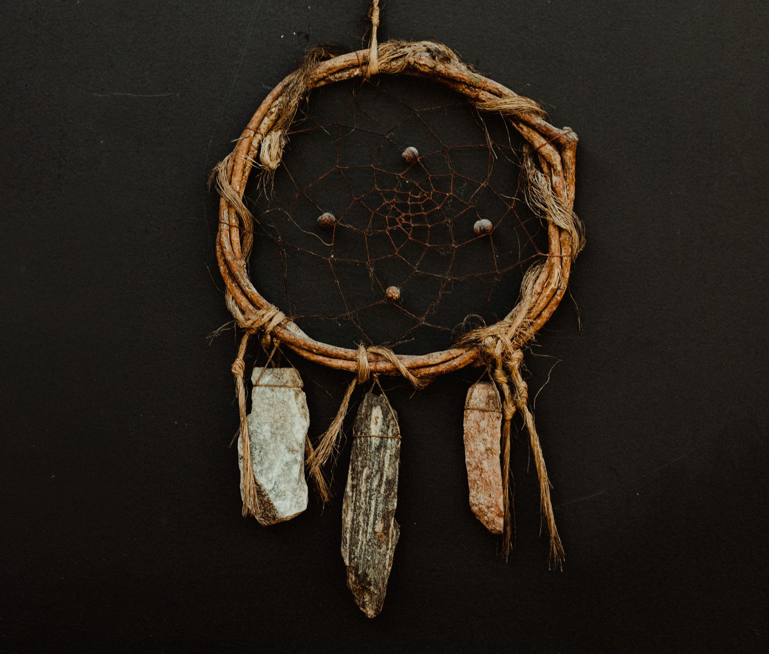 hand made dream catcher branches gemstones beads twine