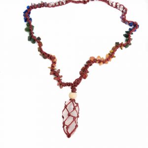 Raw Gemstone Pendant Rose Quartz with Chakra Necklace