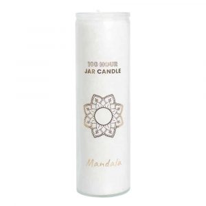Fair Trade Mandala Stearin Candle in Glass - White (100 Hour Burning Time)