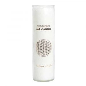 Fair Trade Flower of Life Stearin Candle in Glass - White (100 Hour Burning Time)