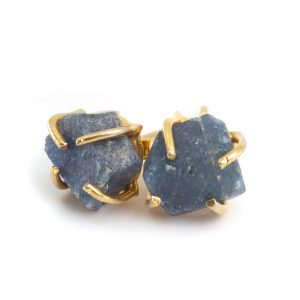 Gemstone Stud Earrings Raw Sapphire - 925 Silver; Gold Plated