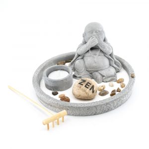 Mini Zen Garden Japanese - Round with Laughing Buddha (8 cm)